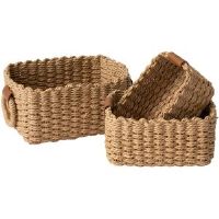 17 Stories Woven Wicker Storage Baskets, Paper Rope Storage Boxes Bin Organizer Divider For Cupboards Drawer Closet Shelf Dresser, Set Of 3 (Desert) Brown