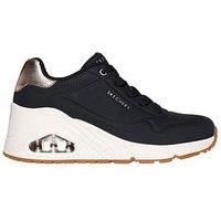 Skechers Uno Duraleather Wedge Trainer - Black Duraleather/ Rose Gold Trim