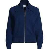 Lands' End Women's Drifter Cotton Zip-Up Cardigan with Large Collar in Navy | Size: 8