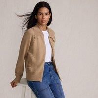 Lands' End Women's Drifter Cotton Zip-Up Cardigan with Large Collar in Brown | Size: 8