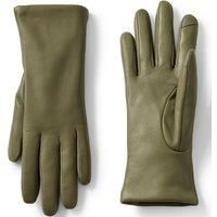 Lands' End Women's Cashmere Lined Touchscreen Leather Gloves in Olive | Size: Large