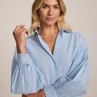 Lands' End Women's Cropped Striped Shirt in Blue | Size: 14-16