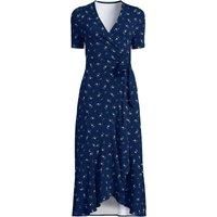 Lands' End Women's Plus Cotton Modal Short Sleeve V-neck Wrap Dress in Navy | Size: 28-30