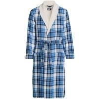 Lands' End Men's Sherpa-lined Flannel Dressing Gown in Blue | Size: 2XL