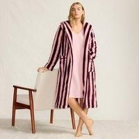 Lands' End Women's Striped Fleece Dressing Gown in Pink | Size: 16-18
