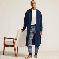 Lands' End Men's Serious Sweats Calf Length Robe in Navy | Size: Medium