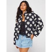 Free People Chloe Quilt Printed Jacket - Black