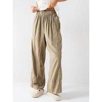 Free People Days End Linen Pull On Trouser - Khaki