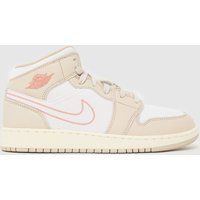 Nike Jordan White & Beige Air Jordan 1 Mid SE Girls Youth Trainers