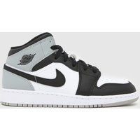 Nike Jordan White & grey Air 1 Mid Youth Trainers