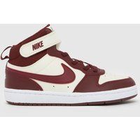 Nike White & Burgundy Court Borough Mid 2 Boys Junior Trainers