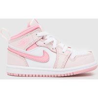 Nike Jordan White & Pink Air Jordan 1 Mid Girls Toddler Trainers
