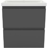 17 Stories Matt Grey Vanity Unit with Resinous Sink 2 Soft Closed Drawers Wall-hung Storage Cabinet 520mm H X 500mm W X 385mm D