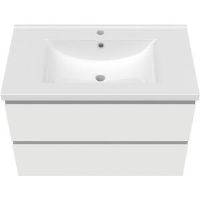 17 Stories Matt Grey Vanity Unit with Ceramic Sink 2 Soft Closed Drawers Wall-hung Storage Cabinet 520mm H X 20,066mm W X 445mm D