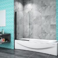 17 Stories 180 Pivot 800X1400mm Shower Bath Screen Panel Black 800cm W