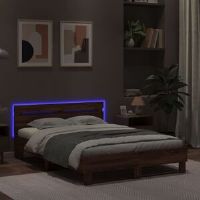 17 Stories Bed Frame With Headboard And LED White 120X190 Cm Small Double Brown Oak UK Small Double - 120 x 190 cm