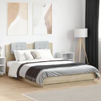 Latitude Run Bed Frame With Headboard And LED Lights White 75X190 Cm Small Single Sonoma Oak EU Double - 140 x 200 cm