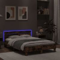 17 Stories Bed Frame With Headboard And LED White 120X190 Cm Small Double Smoked Oak UK Small Double - 120 x 190 cm
