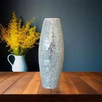Fairmont Park 40 Cm Crackle Flowers Vase Tabletop Vases For Home Decorations Silver 40cm H X 20cm W X 20cm D