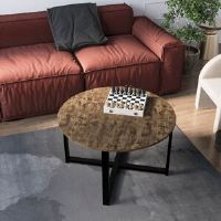Metro Round Coffee Table With Metal Legs Modern Living Room Home Furniture Dark Wood