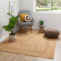 17 Stories Jute rug Alvertia border Tan Rectangle 200 x 290cm