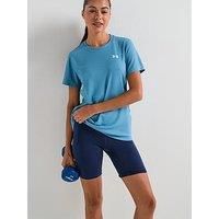 Under Armour Womens Tech Ribbed Short Sleeve Crew, (418) Blue Smoke / / White, L