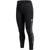 Under Armour Girls/' Motion Branded Legging, Breathable and Comfortable Girls/' Leggings for Sports, Running Bottoms with 4-Way Stretch Technology,Black / / White,YLG