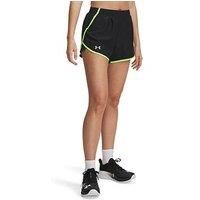 Under Armour Women/'s Fly by 3in Shorts, Lightweight and Comfortable Women/'s Gym Wear, Ladies/' Sports Shorts with Ventilation Panels and Zip Pocket,Black/Hyper Green/Reflective,LG