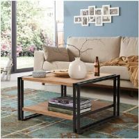 Borough Wharf Coffee table Dpierozz, Low coffee table, Magazine rack for sofa, Oak and Black Black;Brown Wood 40" H x 70" L x 70" W