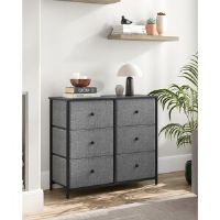 17 Stories Chest Of Drawers, 6 Fabric Drawers With Frame, Storage Organiser Unit, Dresser, For Nursery, Bedroom, Hallway With Wood Grain Grey/Black 71cm H X 80cm W X 30cm D