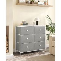 17 Stories Chest Of Drawers, 6 Fabric Drawers With Frame, Storage Organiser Unit, Dresser, For Nursery, Bedroom, Hallway With Wood Grain Light Grey/White 71cm H X 80cm W X 30cm D