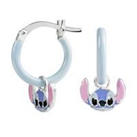 Disney Sterling Silver Stitch Enamel Charm Hoop Earrings