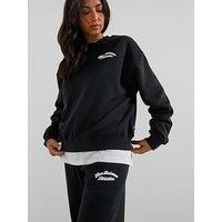 New Balance Womens Linear Heritage Fleece Crew - Black