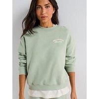 New Balance Womens Linear Heritage Fleece Crew Sweater - Green