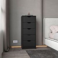 Latitude Run Basilea chest of drawers in melamine with 5 drawers with metal rail Black