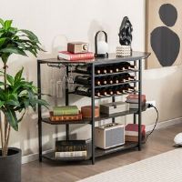 Borough Wharf Wine Bar Cabinet 3 Tier Industrial Wine Rack With Storage Shelves Holder Black 92cm H X 120cm W X 40cm D