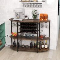 Borough Wharf Wine Bar Cabinet 3 Tier Industrial Wine Rack With Storage Shelves Holder Brown 92cm H X 120cm W X 40cm D