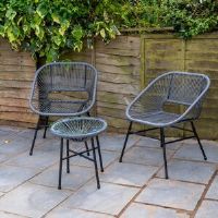17 Stories Capri Rattan 2 Seater Wicker Table and Chairs Bistro Set Grey 2