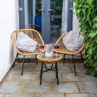 17 Stories Capri Rattan 2 Seater Wicker Table and Chairs Bistro Set Brown 2