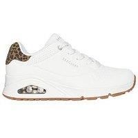 Skechers Women/'s Uno Jungle Nite Sneaker, White Durabuck/Leopard Printed Suede/Mesh Tri, 3 UK