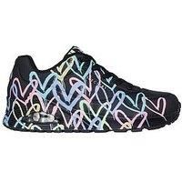 Skechers Women/'s Uno Spread The Love Sneaker, Black Purple Turquoise Durabuck/Black Mesh, 8 UK