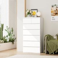 Ebern Designs White Chest Of Drawers Bedroom Tall Storage Cabinet With 7 Drawers Dresser Drawers Bedroom Storage Cupboard For Living Room Hallway Wooden 60X40x119cm White 119cm H X 60cm W X 40cm D