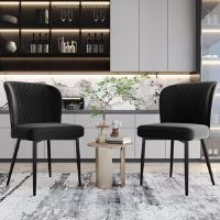 Canora Grey Velvet Dining Chair With Metal Legs Black 86cm H X 47cm W X 49cm D