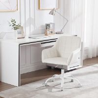 17 Stories Swivel Desk Chair, Dressing Table Chair, Swivel Chair with Castors, Ergonomic Office Chair, Height Adjustable Chair Cream;White 61cm W X 61cm D