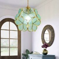 Rosdorf Park Flower Petals Tiffany-Style Stained Glass Ceiling Pendant Light With 8-Inch Shade Gold 17cm H X 20cm W X 20cm D