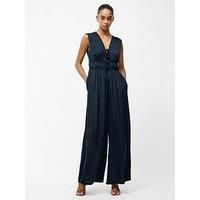 French Connection Floaty Wide Leg V-Neck Bow Self-Tie Jumpsuit - Navy