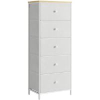 17 Stories Chest Of Drawers Bedroom, Drawer Storage Unit, Dresser With 5 Fabric Drawers, Metal Frame, Tall And Slim, For Closet, Dove Grey And Cream White White/Beige 112.3cm H X 45cm W X 29.8cm D