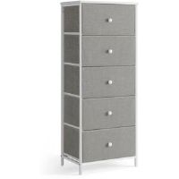 17 Stories Chest Of Drawers Bedroom, Drawer Storage Unit, Dresser With 5 Fabric Drawers, Metal Frame, Tall And Slim, For Closet, Dove Grey And Cream White White/Grey 112.3cm H X 45cm W X 29.8cm D