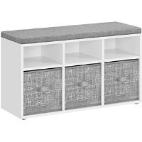 17 Stories Shoe Bench With Cushion, Shoe Storage Bench With 6 Compartments And 3 Adjustable Shelves, Hallway Bench With 3 Storage Boxes, For Bedroom, Closet, Liv Grey;White 48cm H X 87cm W X 30cm D