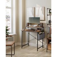 Borough Wharf Computer Desk With Monitor Riser, Fabric Pouch, X-Bar Reinforcement Bars, Adjustable Legs, 55 X 80 X 90.5 Cm, Industrial Style, Rustic Brown And Black Brown 75cm H X 80cm W X 55cm D